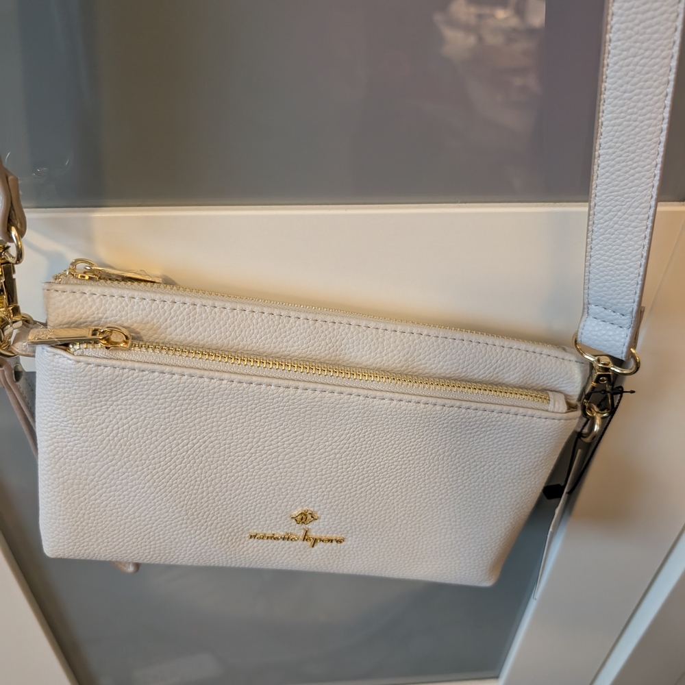 Nanette Lepore White and Gold Crossbody Bag with Adjustable Strap